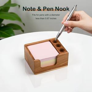 <b>Wooden</b> Memo Box With Pen Holder Square <b>Desk</b> Organizer For Notes And Pens - Product Image 1