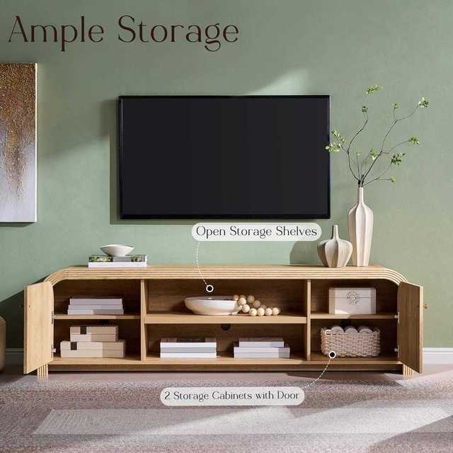 Modern Grooved TV Stand with Storage Fits TVs up to 80 Inches Living Room Entertainment Cabinet with Adjustable Shelves