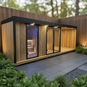 Sauna compact moderne en cèdre rouge pour intérieur avec poêle à bois et verre, capacité 4 personnes, sauna compact en cèdre pour extérieur avec poêle à bois - Product Image 5