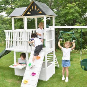 Ensemble de jeu extérieur <span class=keywords><strong>en</strong></span> <span class=keywords><strong>bois</strong></span> de taille moyenne avec <span class=keywords><strong>balançoire</strong></span> et <span class=keywords><strong>toboggan</strong></span> pour terrain de jeu d'arrière-cour pour enfants - Product Image 1