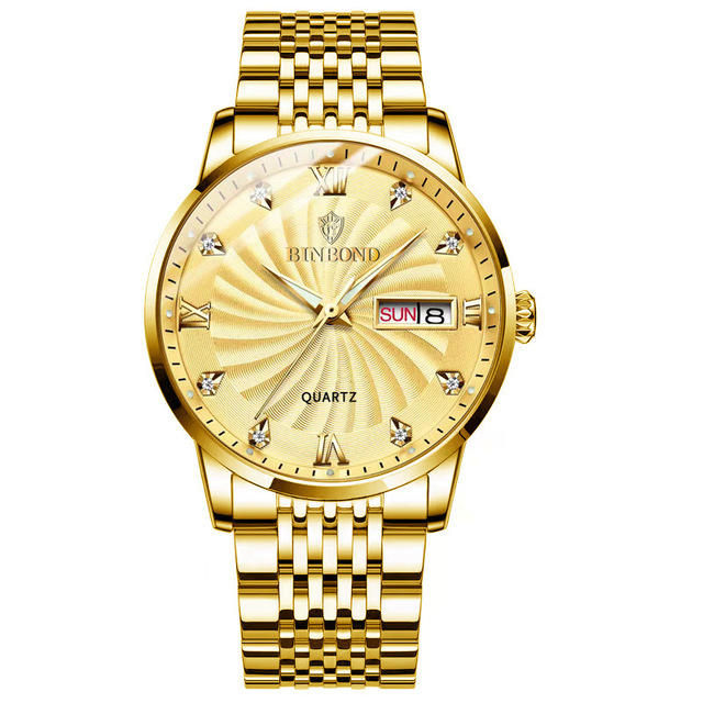 BINBOND 3034 Fashion New Quartz Watches Steel Band With Date Calendar Display Men Watch Sport Waterproof Luminous Wrist Watch