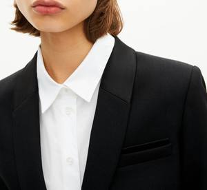 Veste de costume en satin noir pour femme, blazer pour le bureau - Product Image 4