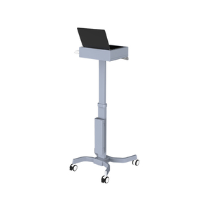 Chariot de travail moderne pour hôpital, en aluminium gris, avec 4 roues silencieuses et ressort à gaz, pour ordinateur portable et moniteur - Product Image 4