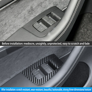 Para Tesla modelo Y 2021-2024 elevador de ventana interruptor botones Panel pegatinas decorativas embellecedor fibra de carbono decoración de coche - Product Image 3