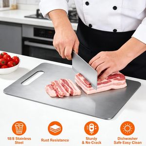 Planche à découper rectangulaire en acier inoxydable 201 double face antidérapante, compatible lave-vaisselle, pour la cuisine - Product Image 3