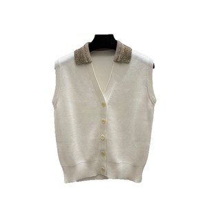 <b>Women's</b> White Woven 100% Cotton <b>Sleeveless</b> Vest <b>Cardigan</b> Polo V-Neck Casual Top Classic Old Money Outfit Outerwear - Product Image 5