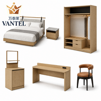 Ensemble de mobilier moderne pour chambre d'hôtel : lit, armoire, bureau, table de chevet et rangements sur mesure pour projets hôteliers
