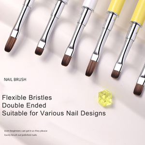 Pinceaux de manucure double face en nylon, personnalisés, à double extrémité, avec manche en métal blanc et jaune, pour liner et gel de construction, 5mm, 8mm, 12mm - Product Image 3