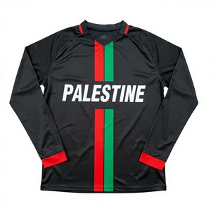 Palestine Men's Long Sleeve Soccer Jersey Black Red Green Stripes V-Neck Moisture Wicking Polyester Apparel - Product Image 1