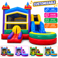 Château gonflable Ceyu avec tours d'angle, piscine à balles, toboggan et murs en filet pour location de fête d'anniversaire pour enfants