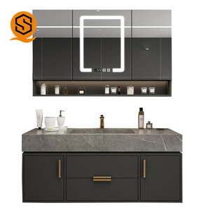 Mobile Bagno Moderno Europeo da Parete in Legno con Doppio Lavabo - Product Image 5
