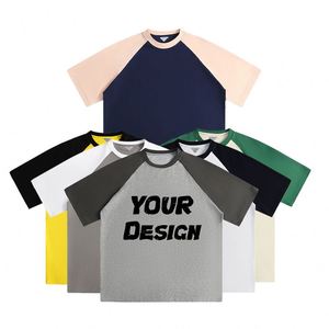 Vintage Colorblock Cotton <b>T</b>-<b>Shirt</b> <b>Men</b> Heavyweight 260 Grams <b>Raglan</b> Short Sleeve Casual Style New Blank Print Pattern - Product Image 1