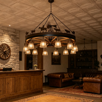 Lustre de plafond style ferme américaine avec roue de chariot, design découpé moulin à vent Longhorn, rustique, hauteur réglable