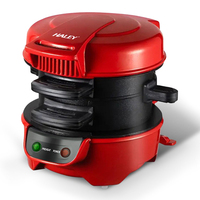 Machine à hamburgers électrique HALEY rouge avec plaque antiadhésive, double voyant lumineux, pression réglable, chaleur uniforme, pour sandwichs faits maison