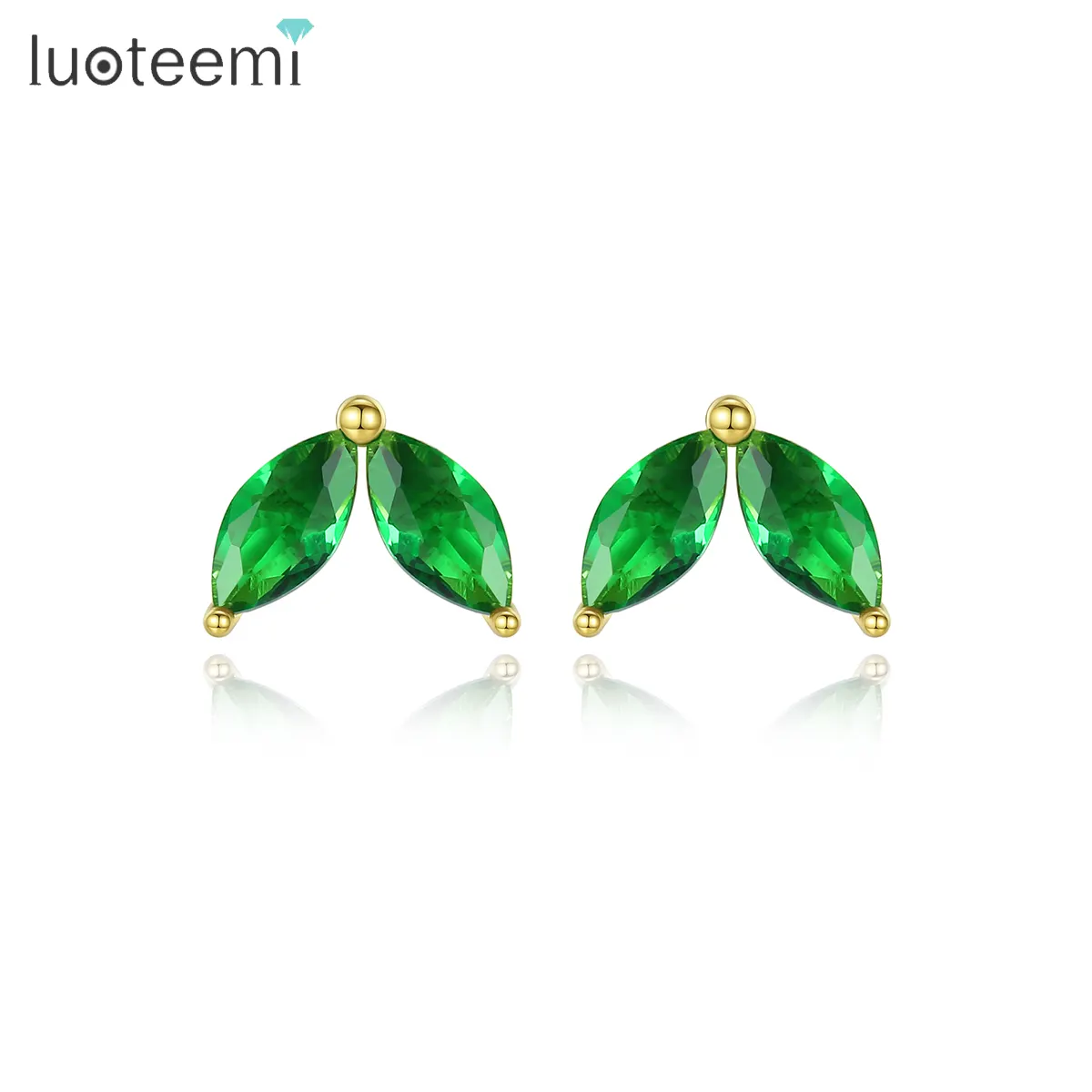 CZCITY Green Earring Gold Plated Stud Woman Sterling Silver Crystal Small Korean Cute Earing For Girl