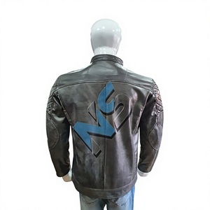 <b>Men's</b> Genuine <b>Leather</b> Motorcycle <b>Jacket</b> Stand Collar Solid Zipper Closure Waterproof Windproof Moto Biker Style Winter Wear - Product Image 3