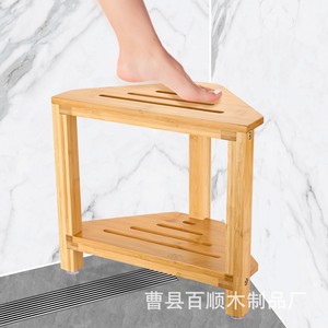 เก้าอี้อาบน้ำไม้ไผ่ไบชุนแบบสองชั้น พร้อมที่วางของกันลื่น สำหรับใช้ในบ้าน - Product Image 1