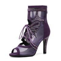 Nouvelles chaussures de danse jazz respirantes en résille, à talons hauts papillon, avec strass, pour la danse jazz et latine.