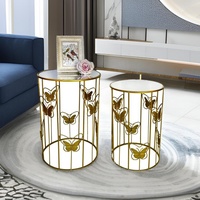 Ensemble de 2 tables basses en métal Lander, couleur or, tables d'appoint en fer de luxe, meubles modernes écologiques pour la maison, salon, chambre à coucher, vente en gros