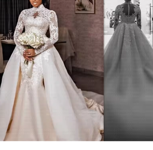 Vestidos de Novia Africanos 2 en 1 Personalizados, Estilo Sirena, con Cuello Alto, Vestidos de Novia Árabes Sexys, Mangas Largas, Encaje, Robe De Mariée - Product Image 2