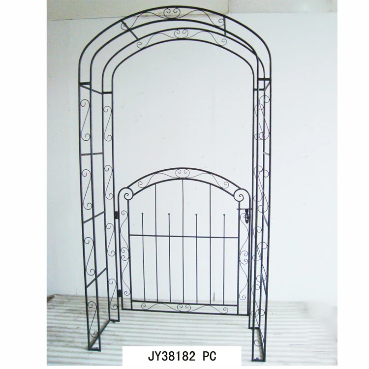 Elegant Wrought Iron Garden Arch with Door for Plant Climbing Metal Garden Pergola Arch Wedding Evant Arch