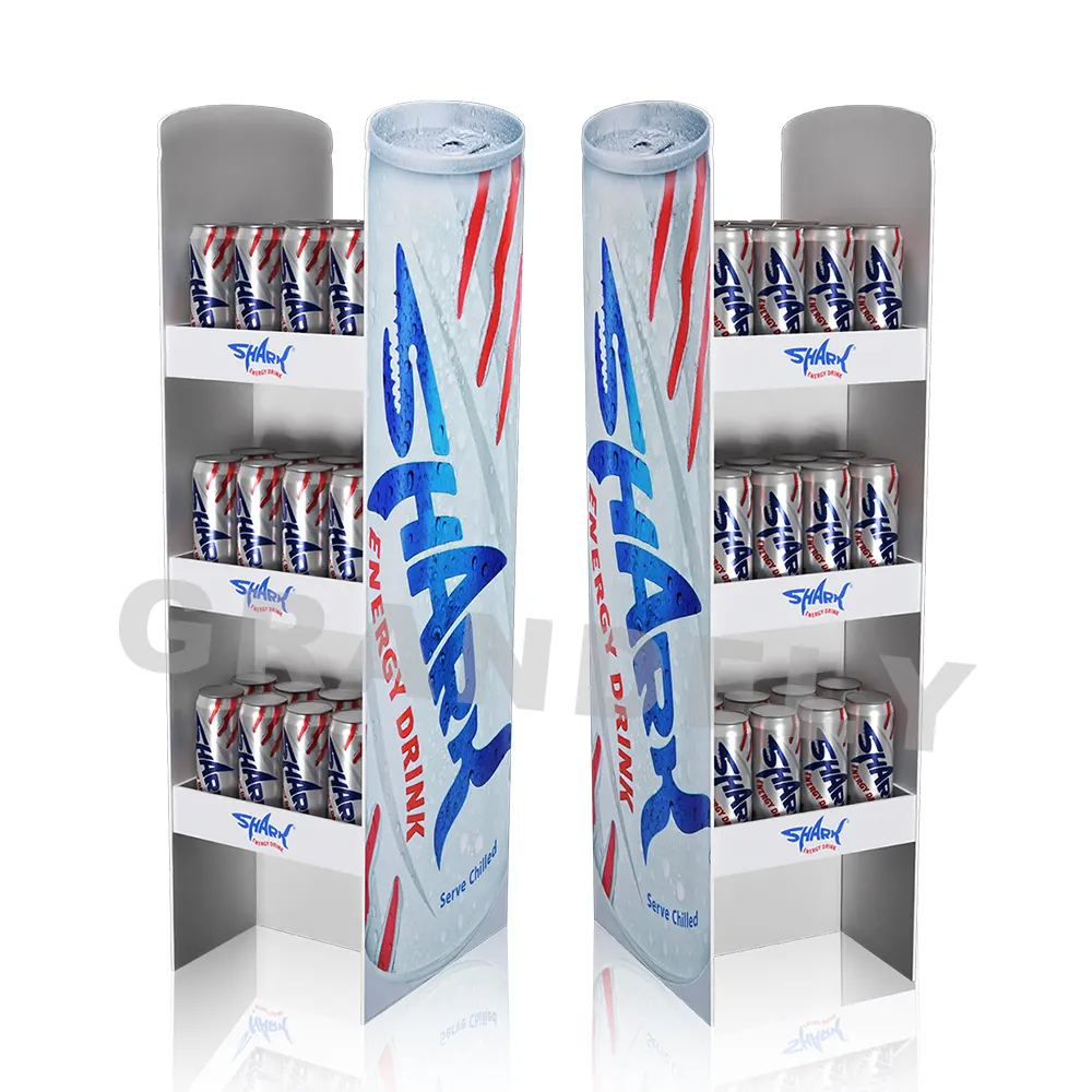 Retail Water Drinks Bottle Shape Floor Display Rack Paper Promotional Cardboard Foldable Floor Stand Display For Beverage