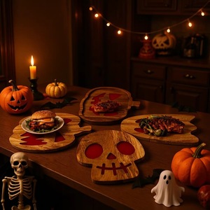 Plateaux en bois en forme de citrouille pour Halloween, en bambou, décoration intérieure et extérieure pour fête d'Halloween - Product Image 4