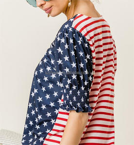 <span class=keywords><strong>Blusa</strong></span> Patriótica del 4 de Julio para Mujer, con Mangas Abullonadas, Bandera Estadounidense, Estrellas y Rayas, Cuello en V, Top con Puños Fruncidos - Product Image 4