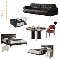 Ensemble de meubles en cuir véritable sur mesure de 11 pièces, style minimaliste italien de luxe léger, suite complète pour appartement, hôtel