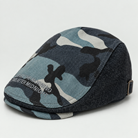 Casquette plate unisexe en jean camouflage bleu marine avec slogan brodé argenté, boucle réglable, style vintage, pour fêtes, vente en gros