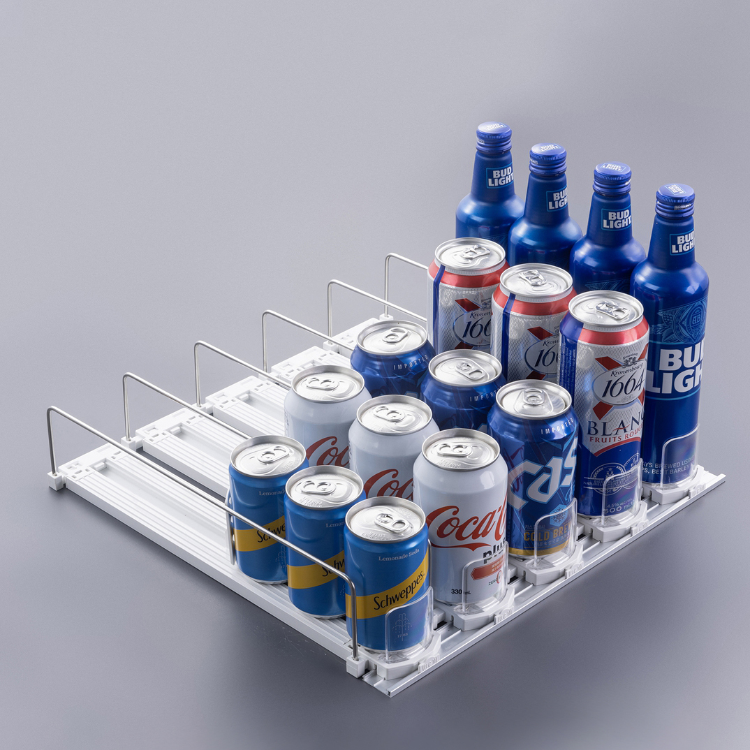 Adjustable Tension Spring Modular Refrigerator Auto-Replenish Beverage Dispenser with Pusher Plastic Mountable Drink Machine