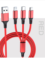 Câble de charge rapide 3-en-1 en nylon tressé USB vers Type-C Micro 2A pour iPhone, Android, ordinateur, batterie externe
