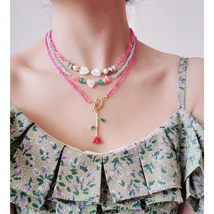 Collana con Catena Irregolare e Perline, Design Floreale Bohémien, Perla d'Acqua Dolce Naturale, Conchiglia Placcata Oro - Product Image 5