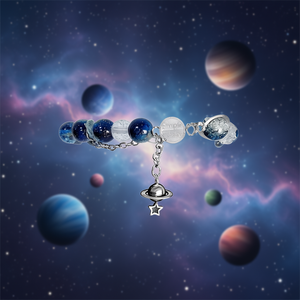 Bracelet simple et élégant en alliage avec breloques étoile, galaxie, planète Saturne et perles en verre, plaqué argent, unisexe, cadeau, bijoux - Product Image 2