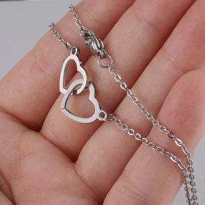 Collier double cœur pour couple <span class=keywords><strong>femme</strong></span>, plaqué or 18 carats, pendentif, <span class=keywords><strong>mariage</strong></span>, Saint-Valentin, cadeau de fête, bijoux fins - Product Image 2