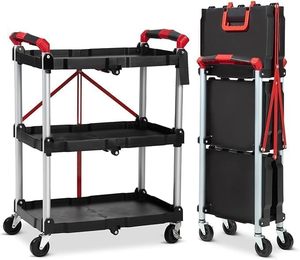 Multifunction 3 Tier Stainless Steel <b>Utility</b> Cart Storage Hot Pot Food Foldable Hand Pull Rolling Cart Collapsible Service Cart - Product Image 1