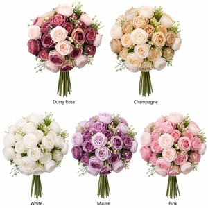 Bouquet de pivoines artificielles rose poussière en soie pour <span class=keywords><strong>d</strong></span>écoration de mariage, centre de table, fausses fleurs vintage en gros - Product Image 2