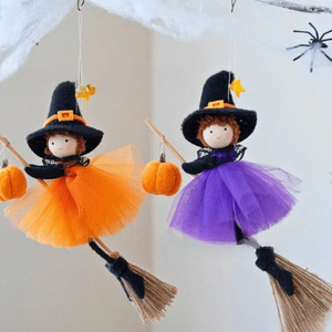 New Halloween Witch Decoration Cloth Pendant Door Handle Arrangement Pumpkin Mesh Broom Top <b>Hat</b> Angel Girl Hot Selling - Product Image 5