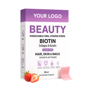 Saç cilt çivi için Biotin ile özelleştirilmiş güzellik çözülebilir Oral şeritler 30 Ct GMP sertifikalı antioksidan diyet takviyesi - Product Image 1
