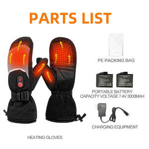 Guantes de seguridad antideslizantes para adulto, manoplas calientes impermeables para esquiar, con batería recargable, color negro, para invierno - Product Image 3