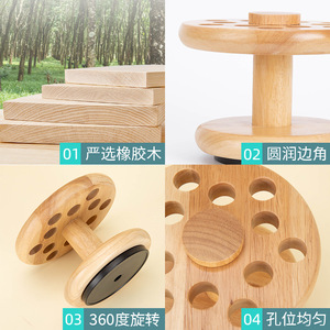 Wooden Rotating Storage Rack Natural Wood Color Desktop Cosmetic Organizer 12 Holes <b>Makeup</b> <b>Holder</b> For Beauty Tools - Product Image 3