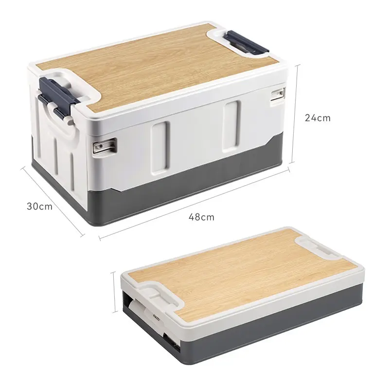 Desain baru tutup kayu penutup plastik lipat kotak penyimpanan Camping untuk tempat bagasi