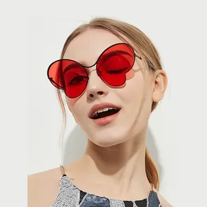 Fashion Latest Trendy Color Ladies Love Heart Shape Fancy Dress Metal Frame Sunglasses Women
