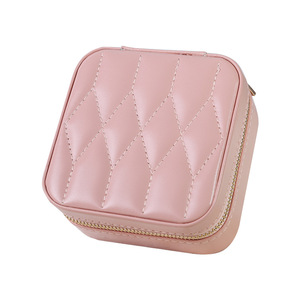 Wholesale Small Travel Square PU Leather Jewelry <b>Box</b> <b>Women</b> Portable Earrings Ring Organizer Case with Mirror - Product Image 1
