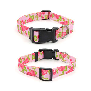 Floral Pink Rose Pattern <b>Cat</b> <b>Collar</b> Adjustable Polyester Buckle Closure Small Breed <b>Cute</b> Style All Seasons Pet <b>Collar</b> - Product Image 1