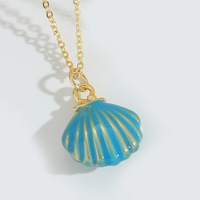 Kalung liontin enamel bentuk kerang gaya pantai bohemian untuk wanita, tahan karat, perhiasan leher musim panas untuk liburan