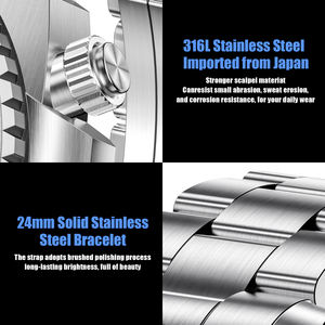 Orologio Subacqueo LIGE FN1801 con Vetro Zaffiro, Resistente all'Acqua 500M, Automatico Meccanico <span class=keywords><strong>Cronografo</strong></span> Luminoso in <span class=keywords><strong>Acciaio</strong></span> Inox da 48mm + Regalo - Product Image 6