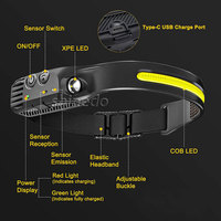 Lampe Frontale LED COB Puissante et Portable avec Capteur de Mouvement, Rechargeable USB, Étanche pour la Course, le Plein Air, le Camping et la Pêche