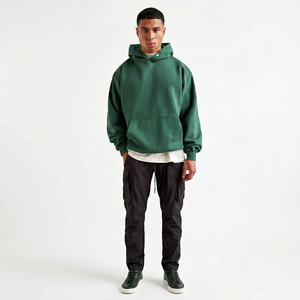 No <b>String</b> With Pocket Pullover Oversized Heavy Weight 400gsm 100% French Terry Men Drop Shoulder Boxy Hoodies - Product Image 1