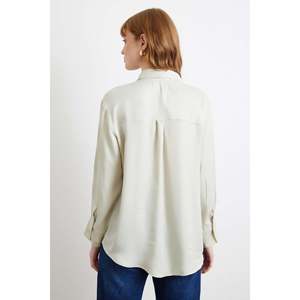 Camisa Minimalista de Satén Viscosa para Mujer, Color Gris, con Botones, Blusa Informal para el Día a Día - Product Image 1